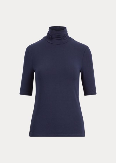 Tops Ralph Lauren Mujer Azul Marino - Jersey Turtleneck - YHVGU5174